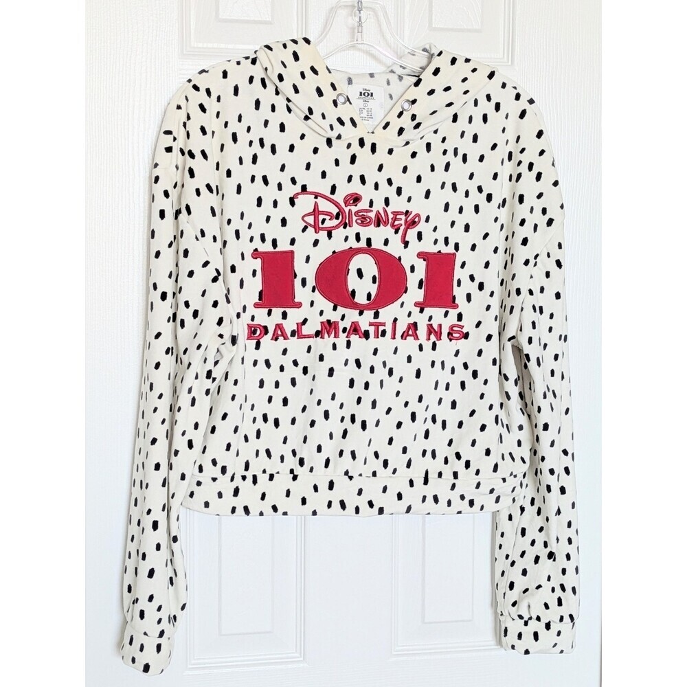 Disney 101 Dalmatians Velour Spotted Hoodie Sweatshirt w/Embroidered Brand